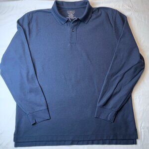 LL Bean Shirt Men's L Navy Blue Polo Long Sleeve Traditional Fit Cotton